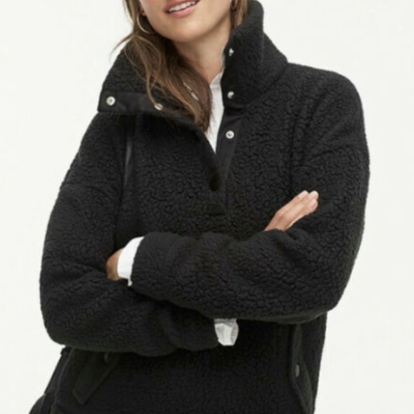 J.Crew Snap Collar Sherpa Sweatshirt Fleece Black